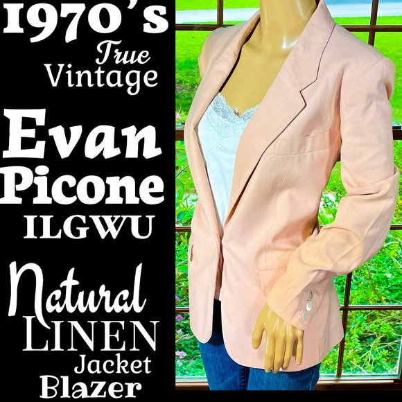 Vintage Jackets & Blazers - ▪️ VTG▪️EVAN PICONE▪️ILGWU▪️1970's Pink Natural Linen Jacket Blazer